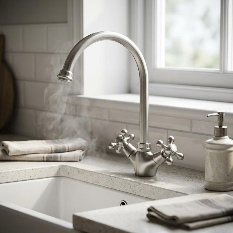 Aquanello Heritage Ascot Klassieke Keuken Nostalgische Keukenkraan RVS met Ronde Uitlop NB-4003-HA